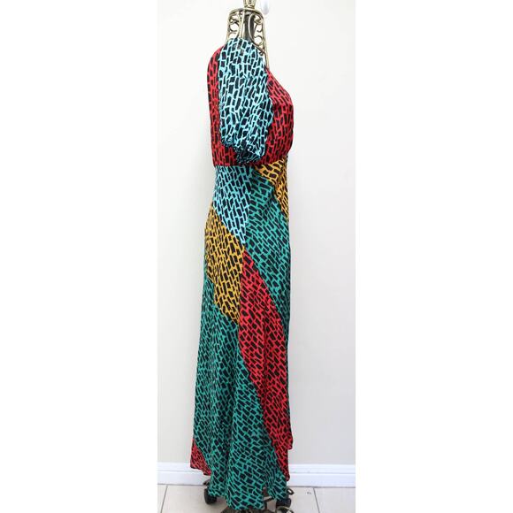 Rixo Amber Tricolor Giraffe Animal Print Maxi Silk Dress Size Medium - Picture 5 of 7